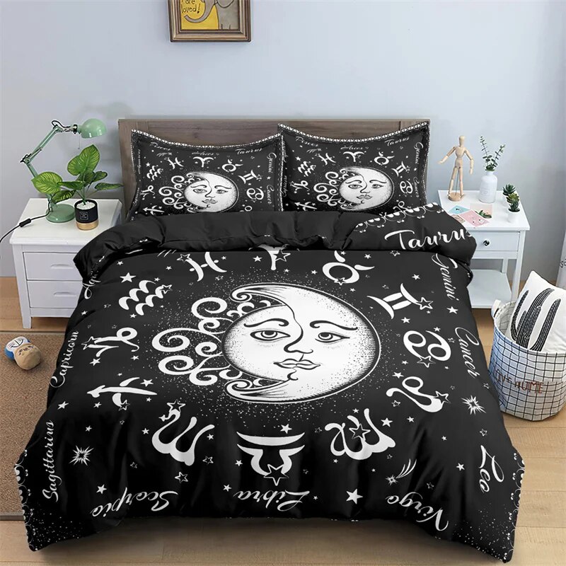 Sun and Moon Duvet Cover Set Galaxy Astrology Constellation Bedding Set