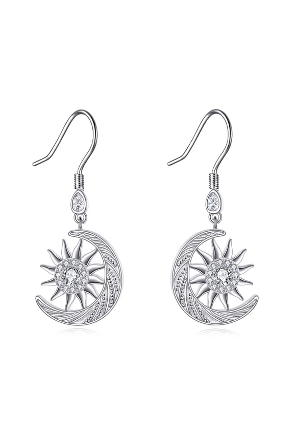 Sun and Moon Earrings S925 Sterling Silver Sun Moon Dangle Drop Celestial Jewelry Gifts for Women