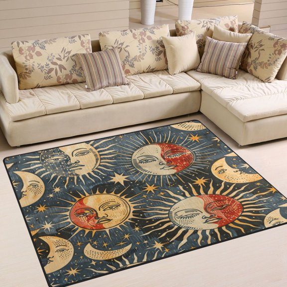 Sun and Moon Face Area Rug Washable 80 x 58 Floor Carpet Mat Non Slip for Bedroom Living Room Home Decor