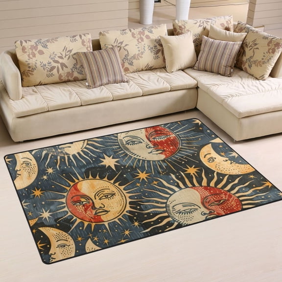 Sun and Moon Face Area Rug Washable Floor Carpet Mat 60 x 39 inch for Bedroom Living Room Kids Room Home Decor