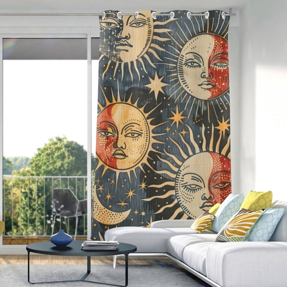 Sun and Moon Face Blackout Curtain Panels Drapes Privacy Assured with Light Filtering Curtains for Living room Bedroom Bathroom Window