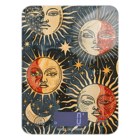 Sun and Moon Face Food Scale Digital Kitchen Scale Waterproof Tempered Glass Tare Function 11 lb for Baking Cooking Meal Prep