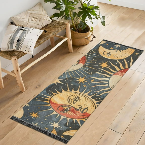 Sun and Moon Face Runner Rug Machine Washable Area Rugs Carpet Non Slip Entryway Mat for Bedroom Entryway Front Door