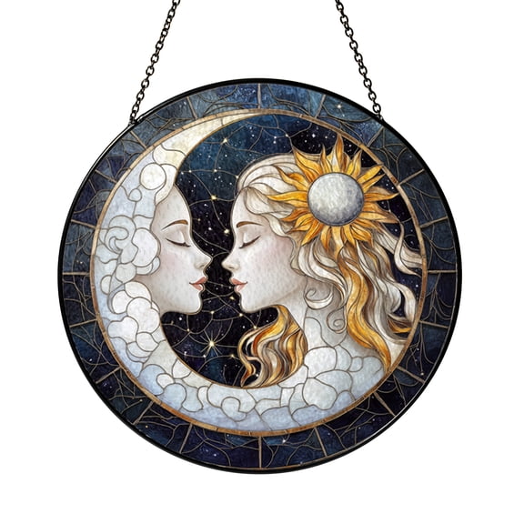 Sun and Moon Face Window Hanging, Cosmic Inspired Decor Accent for Cozy Living Spaces