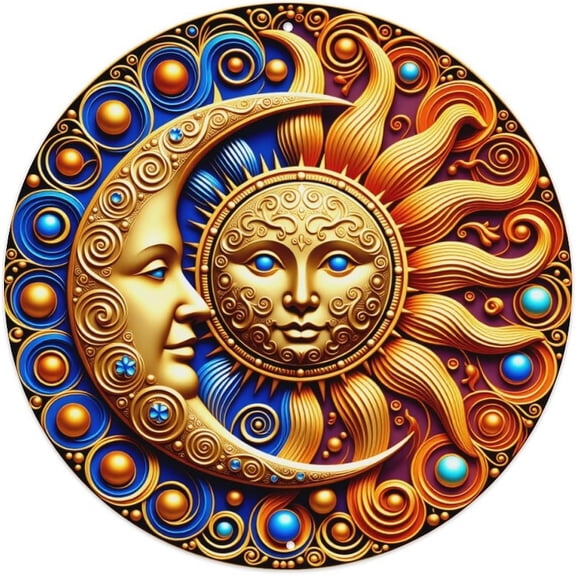 Sun and Moon Faces Vintage Metal Tin Sign, Retro Wall Decor for Home Bar Cafe, 8 x 8 Inch