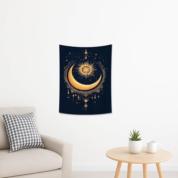 Sun and Moon Gold Tapestry, Celestial Decorative Wall Hanging, Mystical Tapestries Aesthetic for Bedroom, Living Room, Dorm 30x40 Inch
