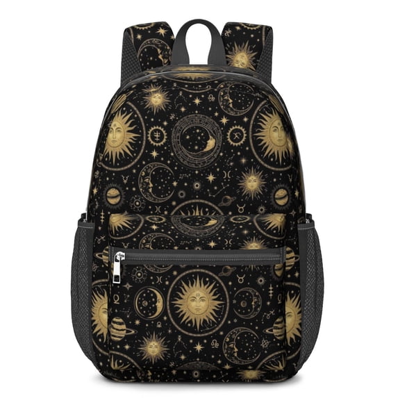 Sun and Moon Gothic Pattern 17" Waterproof Oxford School Backpacks for Teens, S-Shape Padded Straps, for School, Travel, Hiking, Camping