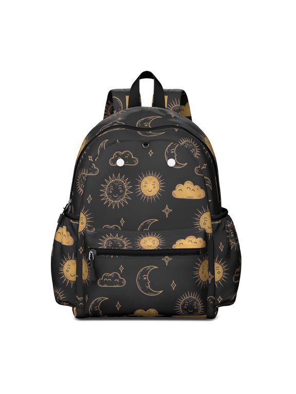 Sun and Moon Gothic Pattern Backpack for School, Cute School Bag with Adjustable Shoulder Straps and Padded Back, 13.4"x11"x4.7"