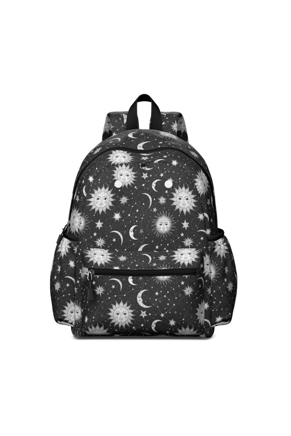 Sun and Moon Gothic Pattern Backpack for School, Cute School Bag with Adjustable Shoulder Straps and Padded Back, 13.4"x11"x4.7"