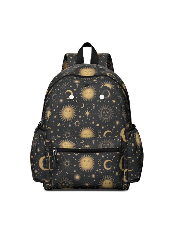 Sun and Moon Gothic Pattern Backpack for School, Cute School Bag with Adjustable Shoulder Straps and Padded Back, 13.4"x11"x4.7"