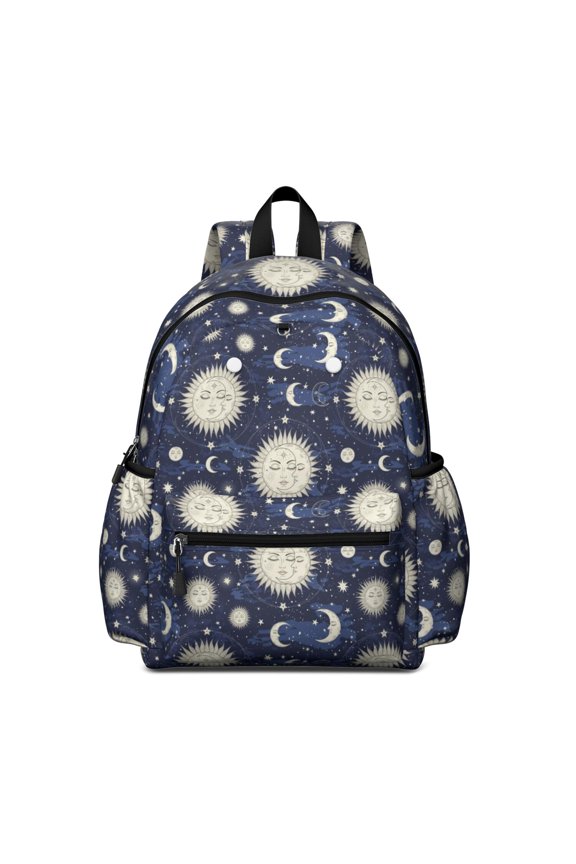 Sun and Moon Gothic Pattern Backpack for School, Cute School Bag with Adjustable Shoulder Straps and Padded Back, 13.4"x11"x4.7"