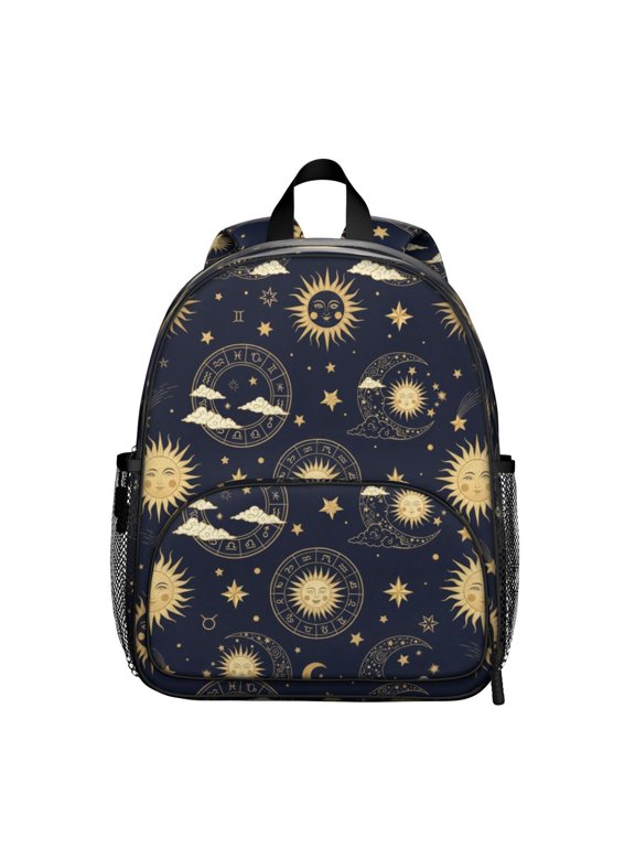 Sun and Moon Gothic Pattern Backpack for School, Cute School Bag with Adjustable Shoulder Straps and Padded Back, 13.8"x11.4"x6"