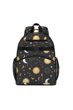 Sun and Moon Gothic Pattern Backpack for School, Cute School Bag with Adjustable Shoulder Straps and Padded Back, 15.25"x11.5"x5.25"