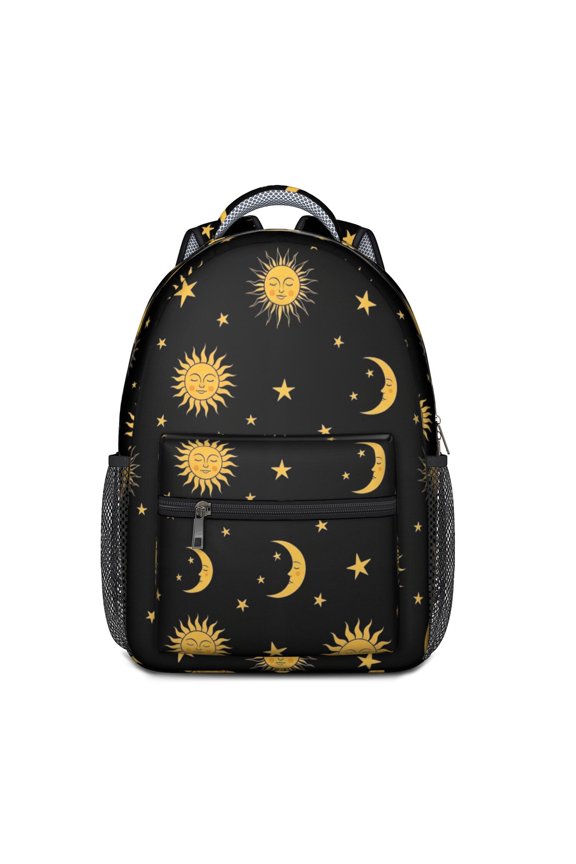 Sun and Moon Gothic Pattern Backpack for School, Cute School Bag with Adjustable Shoulder Straps and Padded Back, 15.3"x11"x6.7"