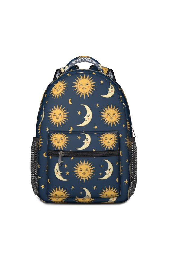 Sun and Moon Gothic Pattern Backpack for School, Cute School Bag with Adjustable Shoulder Straps and Padded Back, 15.3"x11"x6.7"