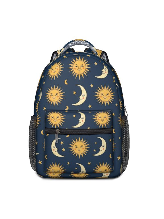 Sun and Moon Gothic Pattern Backpack for School, Cute School Bag with Adjustable Shoulder Straps and Padded Back, 15.3"x11"x6.7"