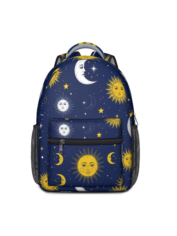 Sun and Moon Gothic Pattern Backpack for School, Cute School Bag with Adjustable Shoulder Straps and Padded Back, 15.3"x11"x6.7"