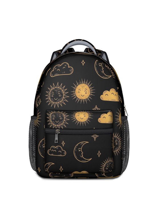 Sun and Moon Gothic Pattern Backpack for School, Cute School Bag with Adjustable Shoulder Straps and Padded Back, 15.3"x11"x6.7"