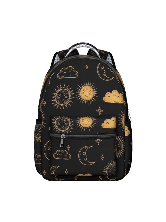 Sun and Moon Gothic Pattern Backpack for School, Cute School Bag with Adjustable Shoulder Straps and Padded Back, 15.3"x11"x7.1"