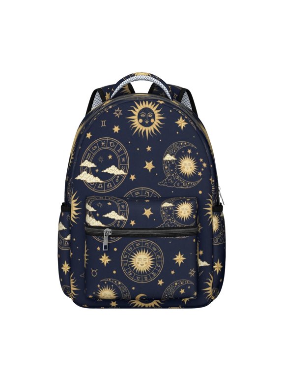 Sun and Moon Gothic Pattern Backpack for School, Cute School Bag with Adjustable Shoulder Straps and Padded Back, 15.3"x11"x7.1"