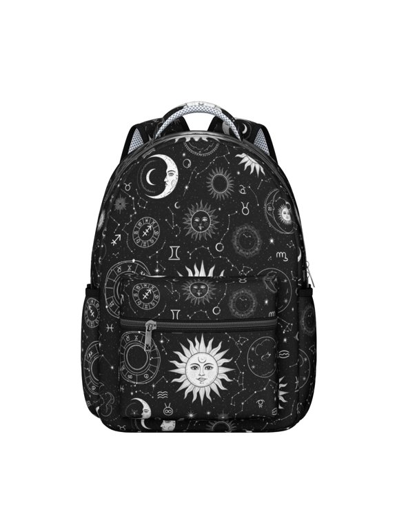 Sun and Moon Gothic Pattern Backpack for School, Cute School Bag with Adjustable Shoulder Straps and Padded Back, 15.3"x11"x7.1"