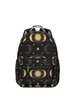 Sun and Moon Gothic Pattern Backpack for School, Cute School Bag with Adjustable Shoulder Straps and Padded Back, 15.3"x11"x7.1"