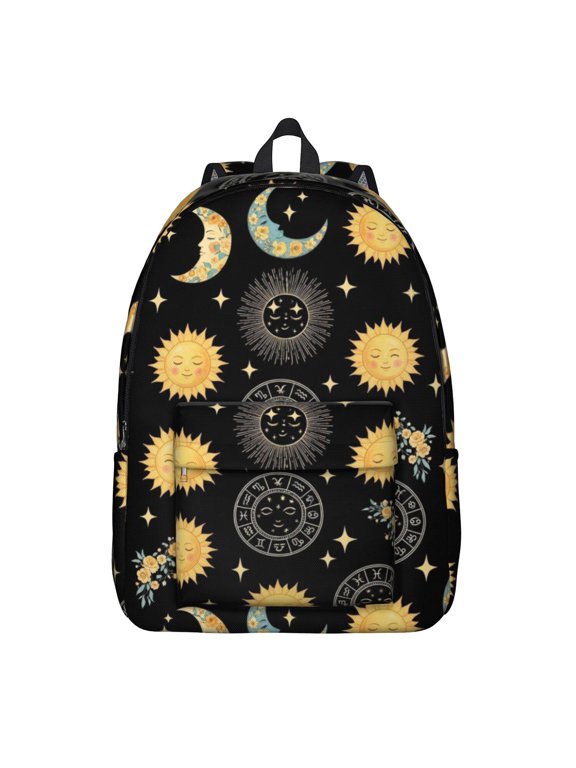 Sun and Moon Gothic Pattern Backpack for School, Cute School Bag with Adjustable Shoulder Straps and Padded Back, 15.7"x11.8"x5.5"