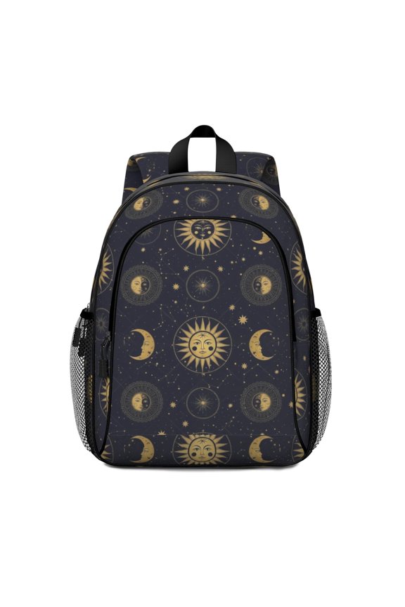 Sun and Moon Gothic Pattern Backpack for School, Cute School Bag with Adjustable Shoulder Straps and Padded Back, 15"x11.42"x5.5"