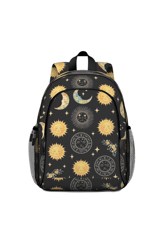 Sun and Moon Gothic Pattern Backpack for School, Cute School Bag with Adjustable Shoulder Straps and Padded Back, 15"x11.42"x5.5"