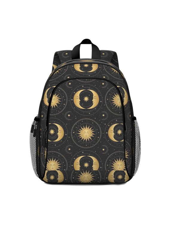 Sun and Moon Gothic Pattern Backpack for School, Cute School Bag with Adjustable Shoulder Straps and Padded Back, 15"x11.42"x5.5"