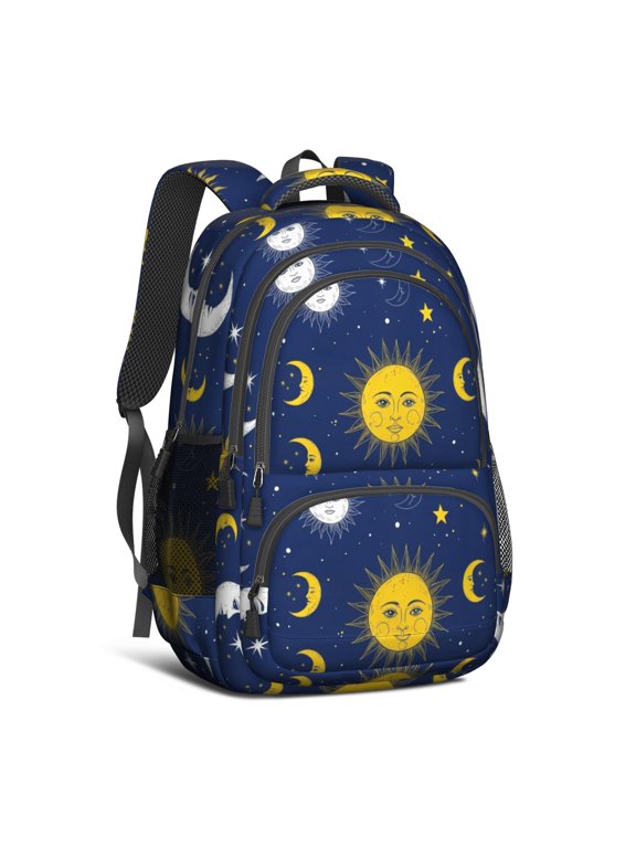 Sun and Moon Gothic Pattern Backpack for School, Cute School Bag with Adjustable Shoulder Straps and Padded Back, 16.9"x12.6"x5.9"
