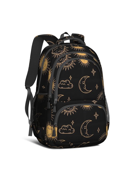 Sun and Moon Gothic Pattern Backpack for School, Cute School Bag with Adjustable Shoulder Straps and Padded Back, 16.9"x12.6"x5.9"