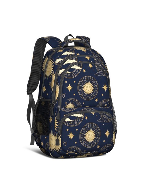Sun and Moon Gothic Pattern Backpack for School, Cute School Bag with Adjustable Shoulder Straps and Padded Back, 16.9"x12.6"x5.9"