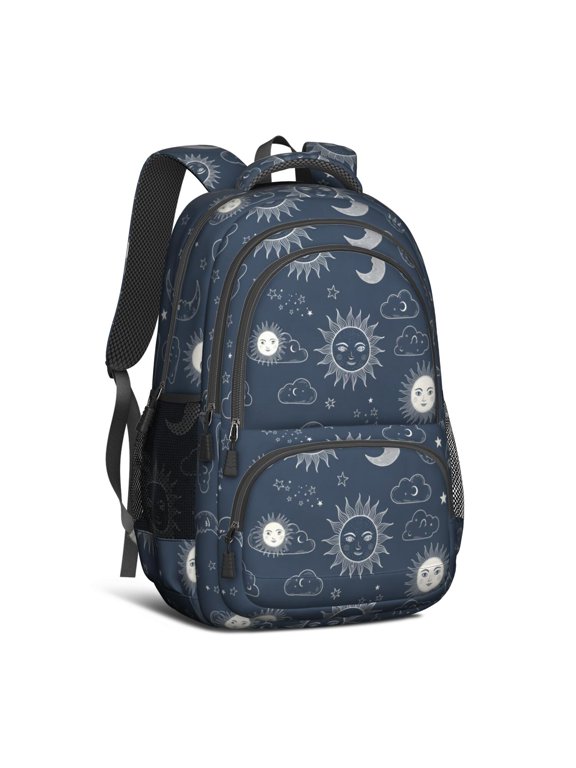 Sun and Moon Gothic Pattern Backpack for School, Cute School Bag with Adjustable Shoulder Straps and Padded Back, 16.9"x12.6"x5.9"