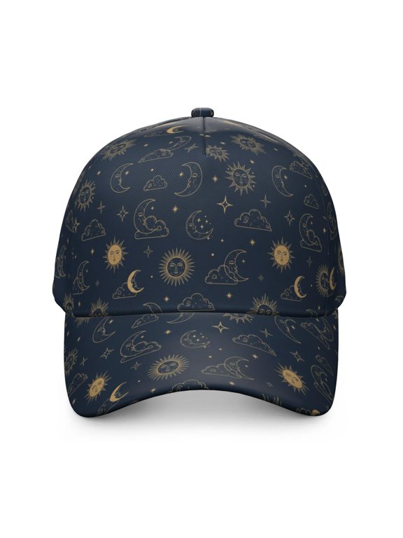 Sun and Moon Gothic Pattern Baseball Cap, Casual Daily Hat with Snap Closure & Sweatband, Polyester Construction Gifts for Unisex Men Women