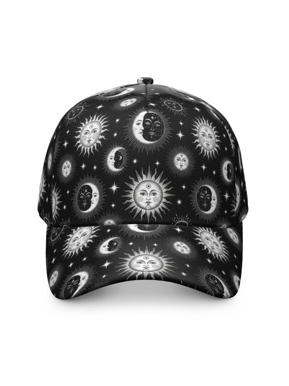 Sun and Moon Gothic Pattern Baseball Cap, Sports Sun Cap with Snap Closure & Sweatband, Breathable Eyelets Gifts for Birthday Christmas Thanksgiving