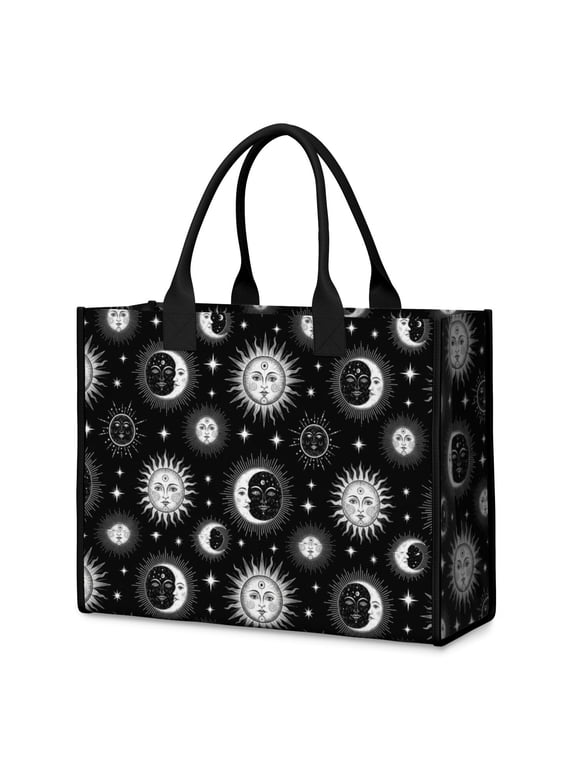 Sun and Moon Gothic Pattern Beach Tote Bag, Picnic Tote with Inner Pocket & Removable Bottom, Padded Handles Gifts for Women Men