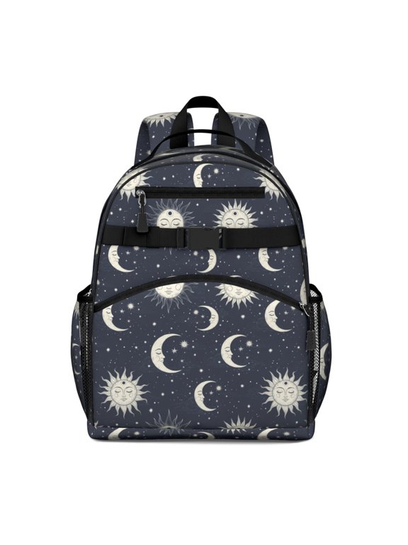 Sun and Moon Gothic Pattern Cute School Backpack Bag for School with Padded Back and Adjustable Shoulder Straps 15.25"x11.5"x5.25"