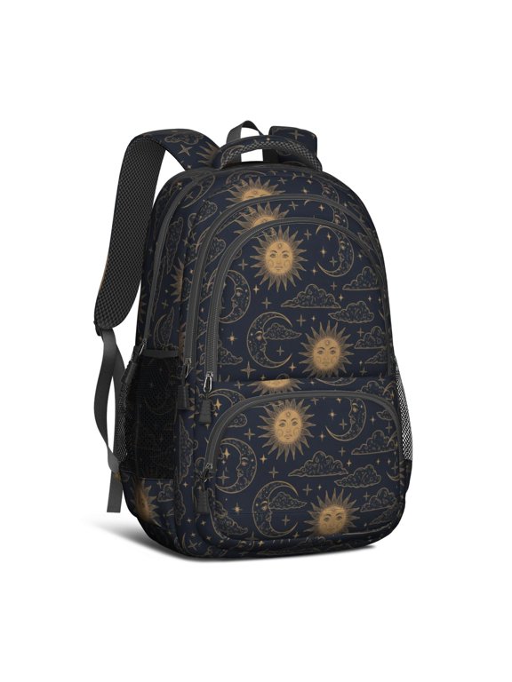Sun and Moon Gothic Pattern Cute School Backpack Bag with Padded Back and Adjustable Shoulder Straps 16.9 X 12.6 X 5.9 Inches