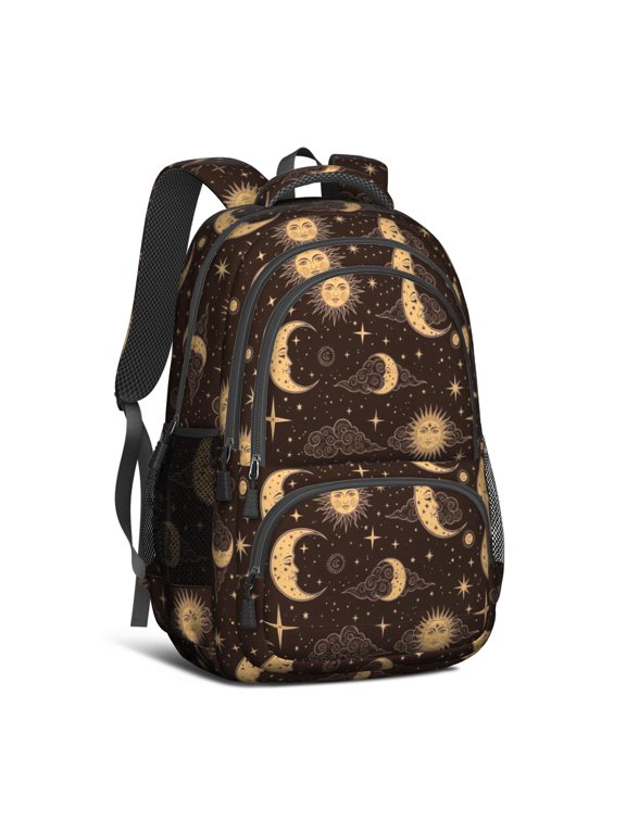 Sun and Moon Gothic Pattern Cute School Backpack Bag with Padded Back and Adjustable Shoulder Straps 16.9 X 12.6 X 5.9 Inches