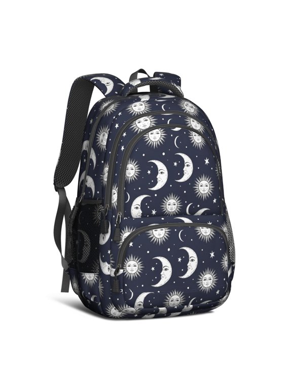 Sun and Moon Gothic Pattern Cute School Backpack Bag with Padded Back and Adjustable Shoulder Straps 16.9 X 12.6 X 5.9 Inches