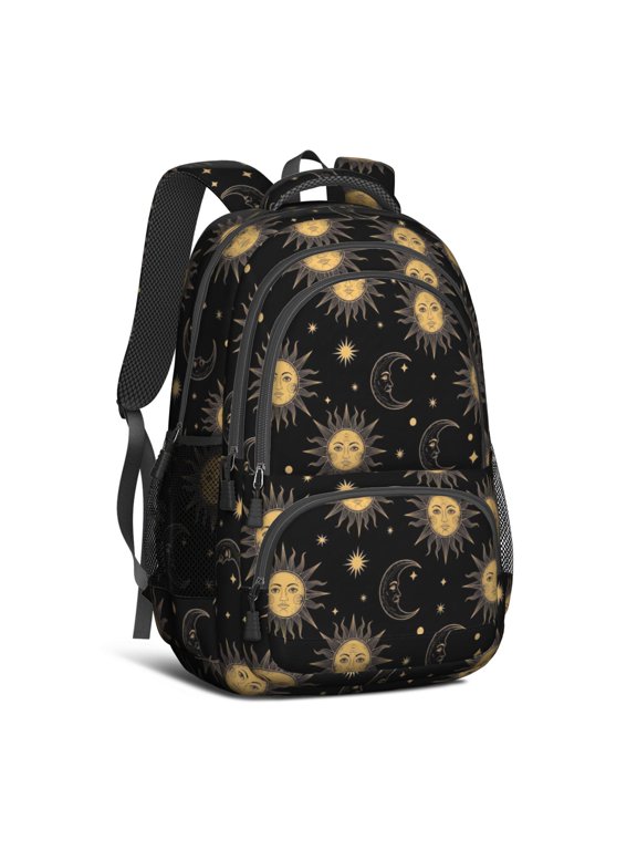 Sun and Moon Gothic Pattern Cute School Backpack Bag with Padded Back and Adjustable Shoulder Straps 16.9 X 12.6 X 5.9 Inches