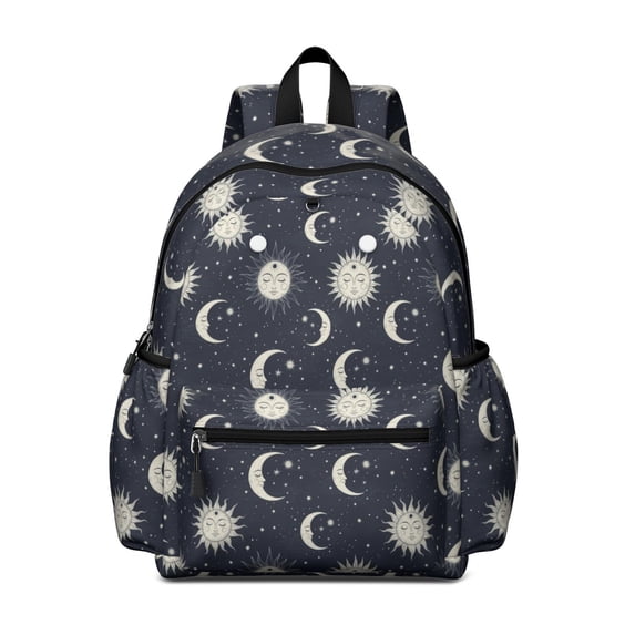 Sun and Moon Gothic Pattern Cute School Backpack with Padded Back and Adjustable Shoulder Straps 13.4"x11"x4.7"