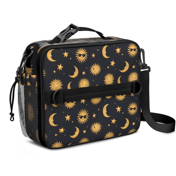 Sun and Moon Gothic Pattern Insulated Lunch Bag with Shoulder Strap and Bottle Holder,Bento School Lunch Bag Box,11x9.5x3.5 Inches