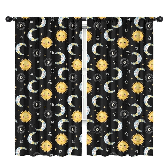 Sun and Moon Gothic Pattern Insulated Teens Curtains Set Of 2, Bedroom Essentials, Toddler Room Decor 42"x84"