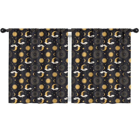 Sun and Moon Gothic Pattern Insulated Teens Curtains Set Of 2, Bedroom Essentials, Toddler Room Decor 52"x63"