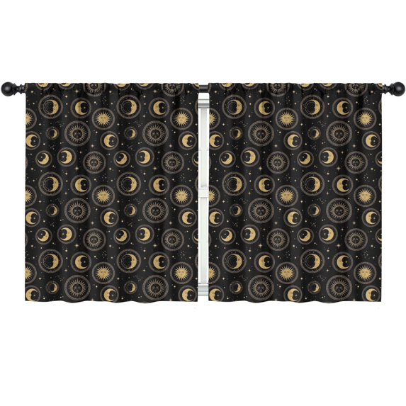 Sun and Moon Gothic Pattern Insulated Teens Curtains Set Of 2, Bedroom Essentials, Toddler Room Decor 52"x63"