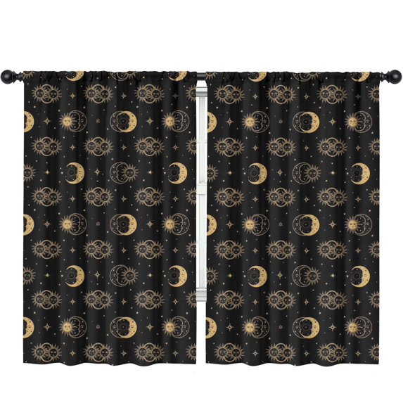 Sun and Moon Gothic Pattern Insulated Teens Curtains Set Of 2, Bedroom Essentials, Toddler Room Decor 52"x84"