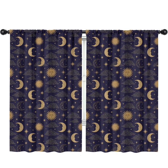 Sun and Moon Gothic Pattern Insulated Teens Curtains Set Of 2, Bedroom Essentials, Toddler Room Decor 52"x84"