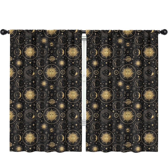 Sun and Moon Gothic Pattern Insulated Teens Curtains Set Of 2, Bedroom Essentials, Toddler Room Decor 52"x84"